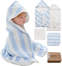 Muslin Hooded Baby Towel 4 Pack, 100 Organic Premium Cotton, 2 6-Layer 32x...