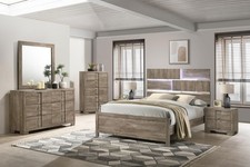 Kings Brand Furniture 6-Piece King Size Bedroom Set, Light Brown with LED