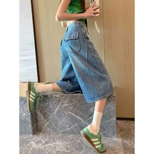 Women's Jeans High Rise Cropped Pants Blue Summer Loose Casual Relaxed Blade Sty