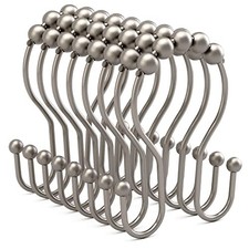 Shower Curtain Hooks Rust Proof Matte Nickel Double Shower Hooks - Roller Balls