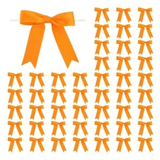 50 PCS 3 Orange Twist Tie Satin Bows, Pretied, Treat Bags, Gift Wrap, Craft