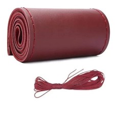 Leather Steering Wheel Cover, DIY Sewing with Needle Thread, Glossy Burgundy