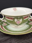 Austrian Double Handle Green And Pink Rose Tea Cup And Saucer A6550 Gold Maroon — photo 4