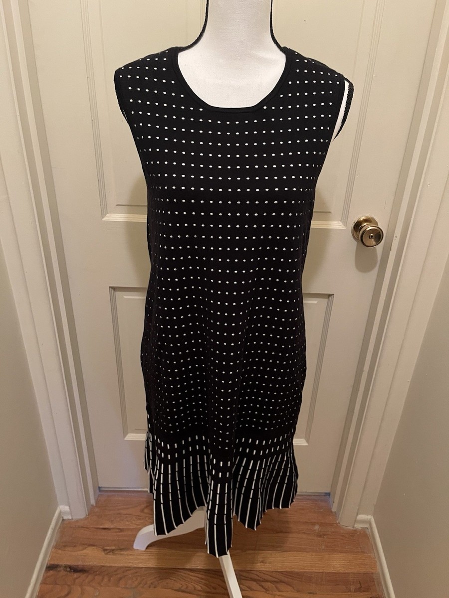 Saks Fifth Avenue Black and White Polka Dot Knit Midi Dress Sz L Saks Fifth Avenue Black and White Polka Dot Knit Midi Dress Sz L