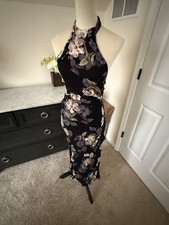 Astr The Label Black Floral Halter Neck Dress Size Small Tie Back Lined