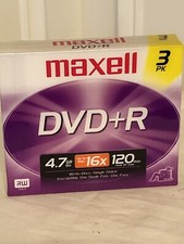 Maxell DVD R 4.7 GB Go/120min SP Mode Write-Once-Single-Sided DVD R -3 Pack New