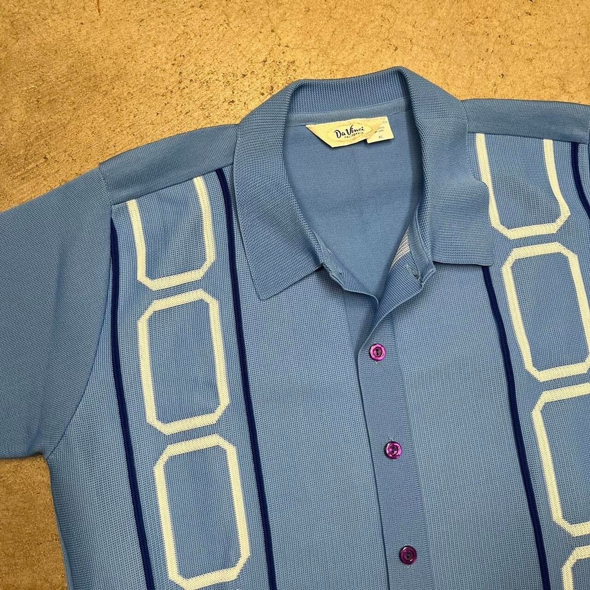 Vintage 70s DaVinci California mod knit short sleeve button shirt 
