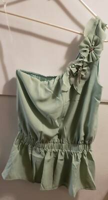 Forla Paris One Shoulder nice embellished tank Green Size Small