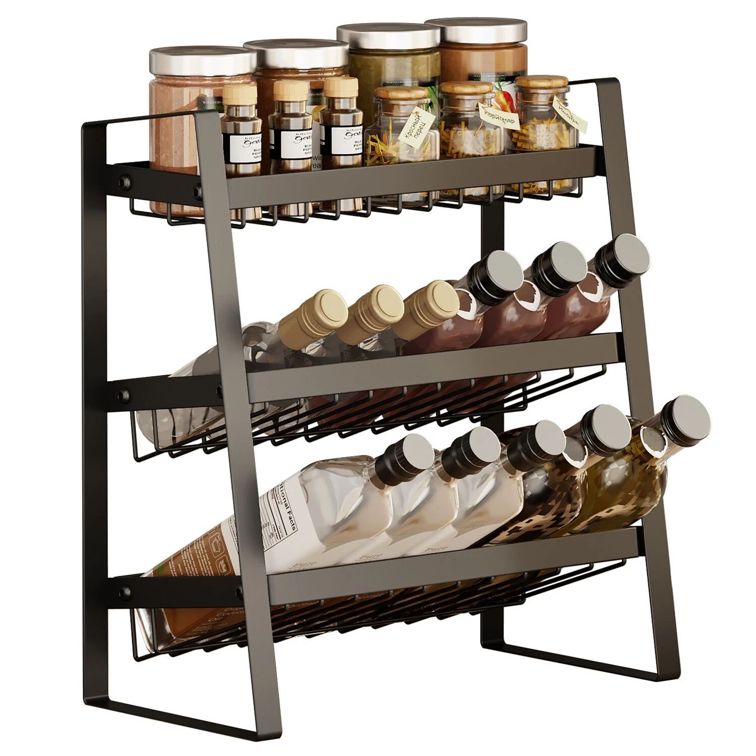 3-Tier Kitchen Spice Organizer Shelf Rack Storage Bar Storage Cabinet Organizat