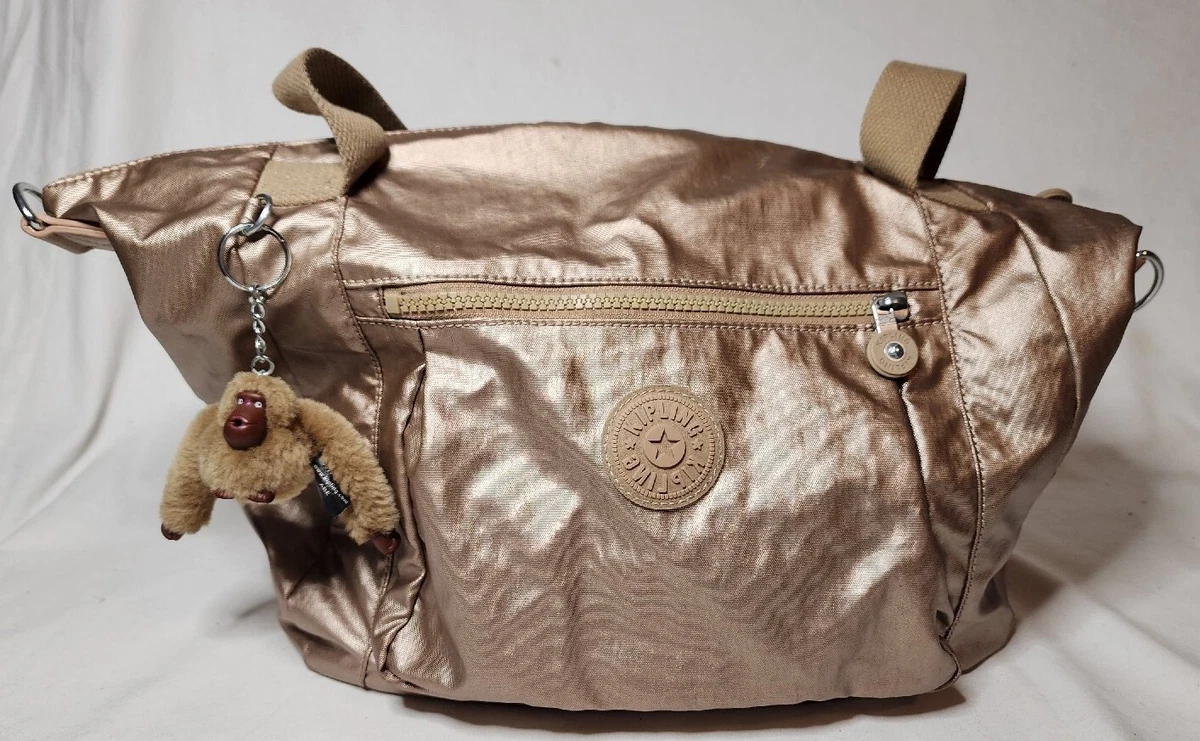 Kipling Handbag Shopper Metallic Glow Champaign Blush Monkey Charm