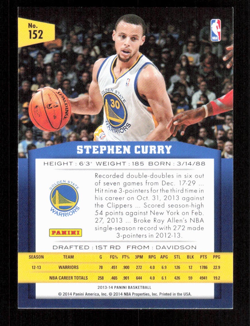 2013-14 Panini Basketball #152 Stephen Curry Golden State