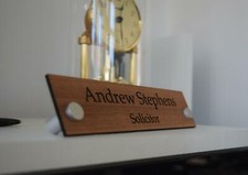 Modern Solid Wood Desk Name Plate, Personalised Desk Name Plaque