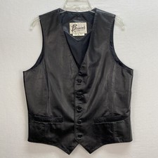 Vintage Berman  s Mens Black Leather Biker Vest Size 42L Fully Lined Pockets 