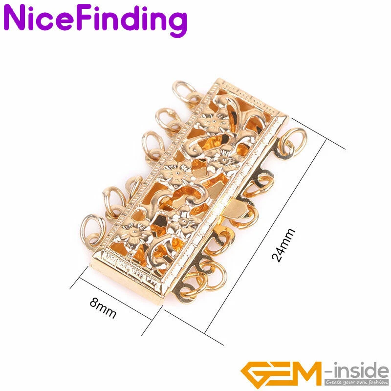 14K Gold Filled Layered Flower Filigree Snap Box Pearl Clasps Bracelet Necklace - Image 3 of 4