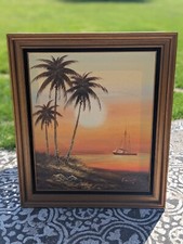 Vintage MCM Collectors Corner Inc. Seaside/Nautical Painting by P. Auguste