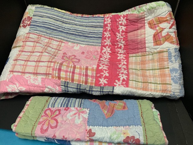 Pottery Barn Kids Pink Patchwork Surf Island Aloha Twin Quilt Sham