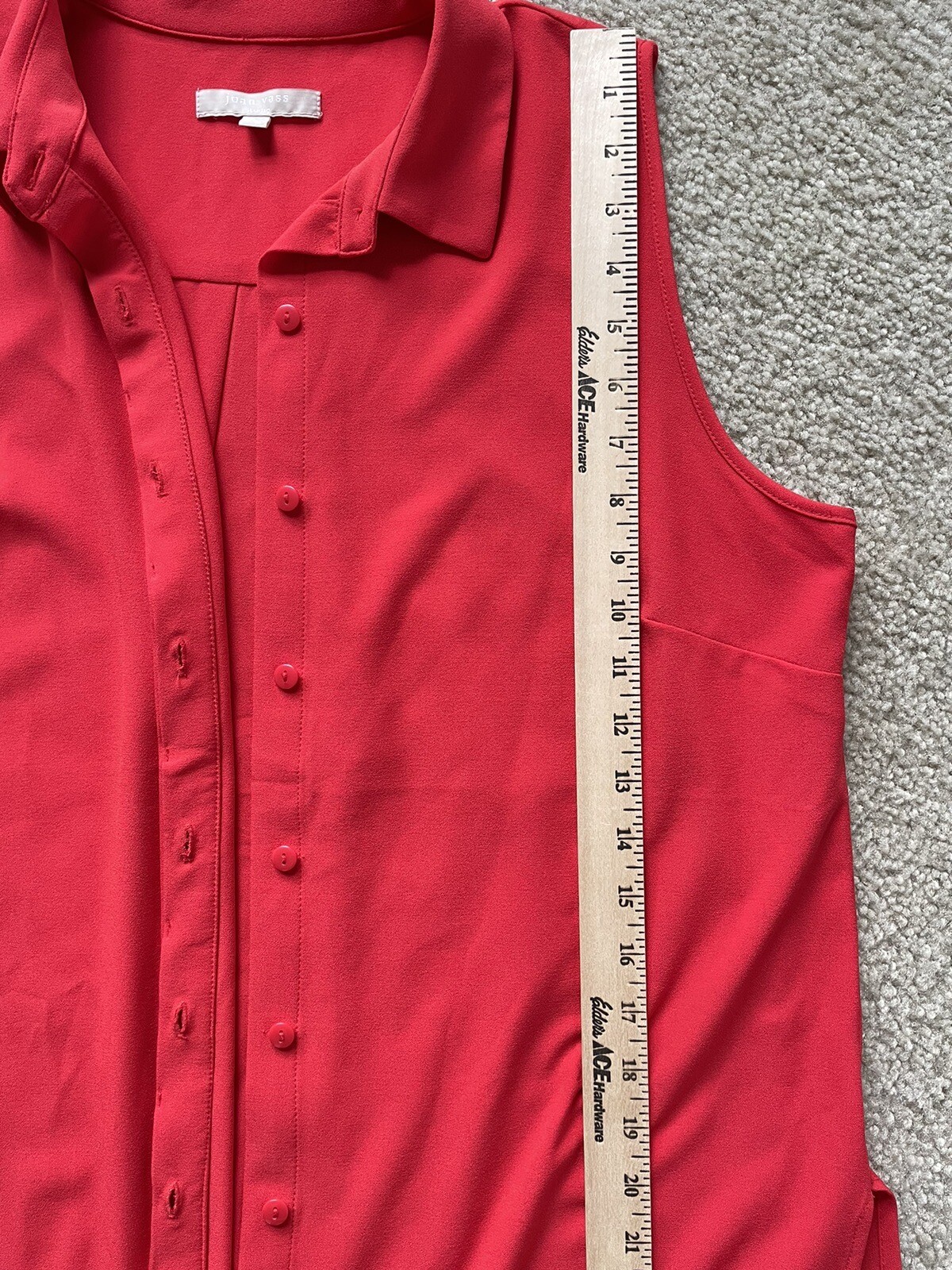 Joan Vass Studio Sz L Longline Red Tunic Button Front Stretch Sleeveless Slits