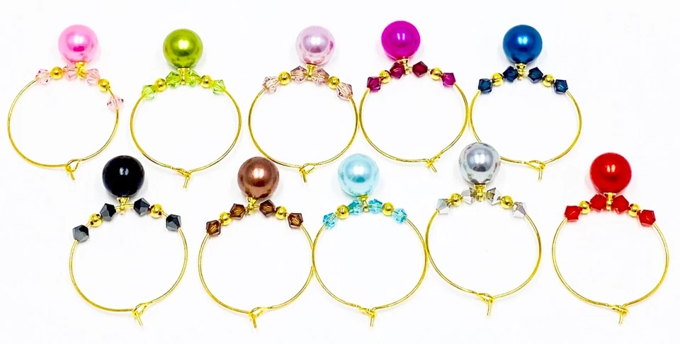 Marcador artesanal de cristal de copa de vino con cuentas de bola de arco iris 10X 629 Foto 3 de 4