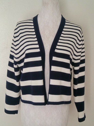 Ellen Tracy Navy Blue White Striped 