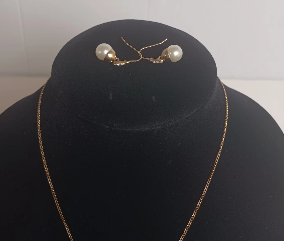1/20 10K GF жемчуг подвеска ожерелье с серьги помечены C.T. - Изображение 2 из 4