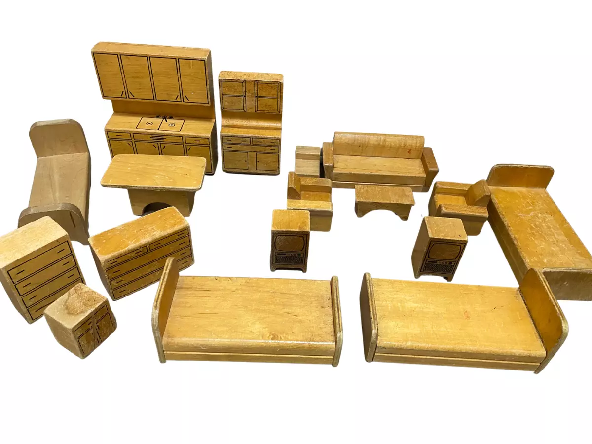 Vintage 1940s 1 12 Scale Wooden Dollhouse Furniture Kitchen Set PLAYSKOOL 17pc