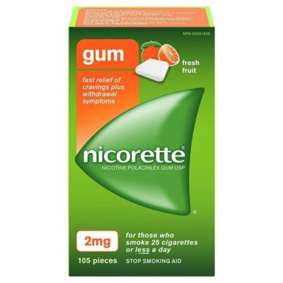 tobacco quit chewing gum Quitine Nicotine 2mg, Cool Mint Flavor  240 Count | Smoking Aid Nicotine gum is chewing gum specially formulated with nicotine to help reduce your withdrawal symptoms to help you kick your smoking habit Nicorette FRESH FRUIT Stop Smoking