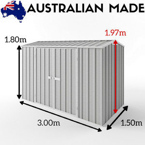 EasyShed Garden Shed 3.00m x 1.50m Double Door ZINCALUME