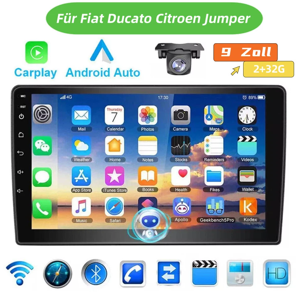 9” Autoradio Für Fiat Ducato Citroen Jumper Android 13 Carplay GPS Navi mit Kam - Bild 2 von 4