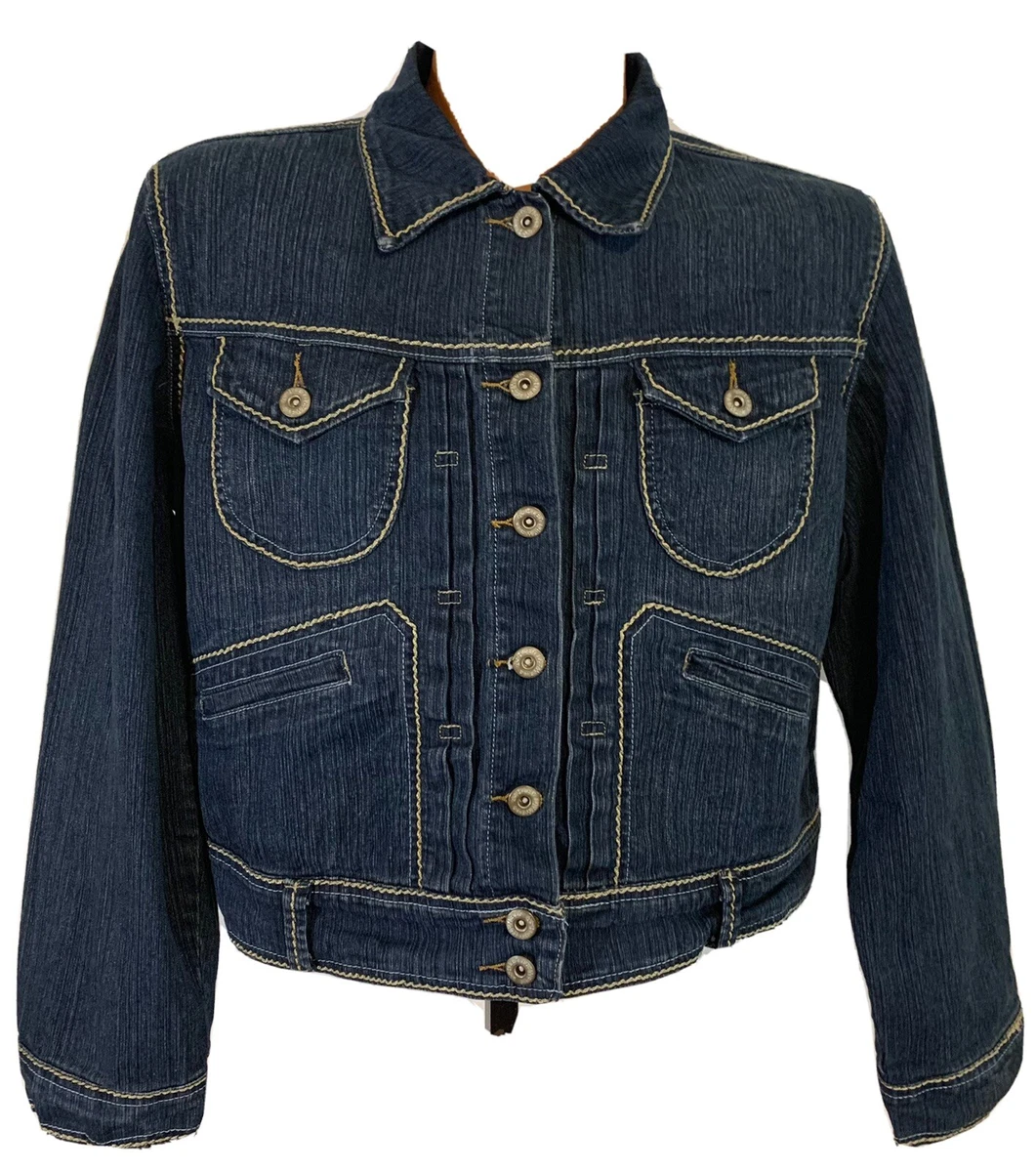ASHLEY STEWART Blue Size 14 JEAN JACKET Button Front STRETCH Denim Short