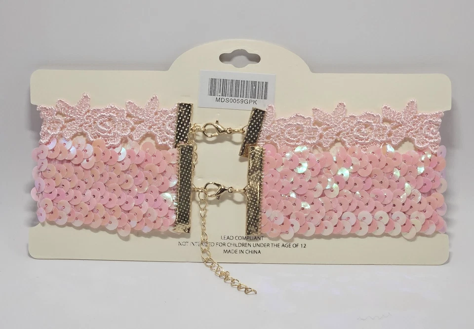 GARGANTILLA/COLLAR ROSA COLECCIÓN MIA/2 PIEZAS. JUEGO LENTEJUELAS Y ENCAJE ¡NUEVO! ¡SELLADO!  Foto 3 de 4