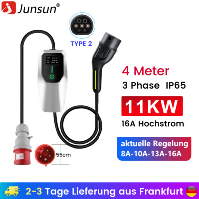 16A 11KW Typ 2 EV Ladegerät Mobile Wallbox Ladestation Elektroauto Charger CEE