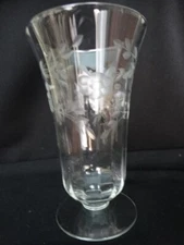 Unknown Maker Gray Cut Flower Leaves Dots 11 ounce Footed Iced Tea UNK9846 VGUC