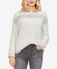120 Vince Camuto Women Gray White Textured Crew-Neck Long-Sleeve Sweater Size L