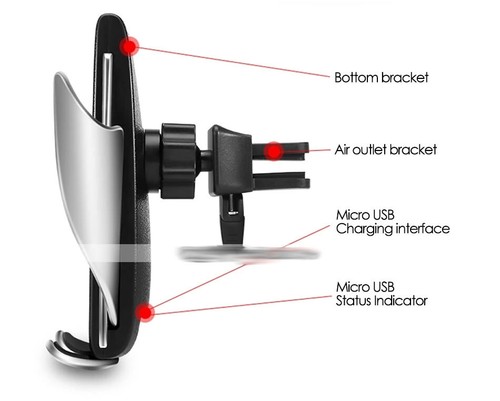 CARICATORE wireless auto Porta cellulare supporto Smartphone BOCCHETTE ARIA Auto - Foto 2 di 12
