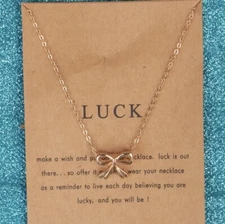Bow Charm Luck Necklace Gold Tone Bowknot Tie Chain Fashion Jewelry New
