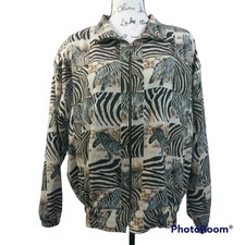 Pat P Brown Zebra Safari Bomber Jacket L