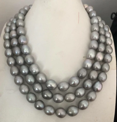 Huge 48"10-12mm natural south sea genuine gray pearl necklace  968AAA