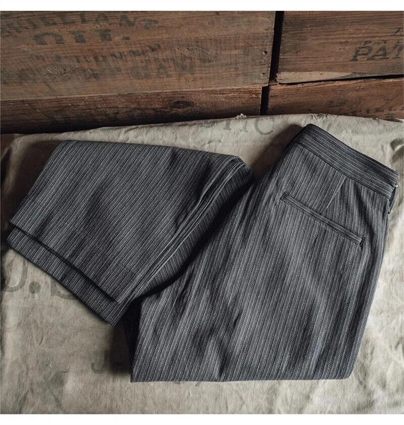 Bronson Vintage Black & Grey Striped Pants Men Suit Trousers Cotton Casual Pants - Picture 13 of 23