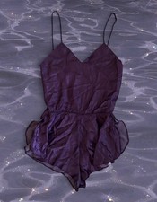 Vintage Barbizon Boutique Purple Satin Lounge Romper Flirty Pinup Whimsy