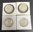 Kennedy & Walking Liberty Half Dollars Lot Of 4 90% Constitutional Silver Coins