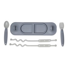 Silicone Baby Feeding Set with Suction Plate, Bib, Spoons and Toy Straps for