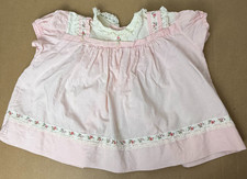 Vintage 60s Baby Handmade USA Dress Pink Lace Ribbon Trim Puff Sleeve Infant