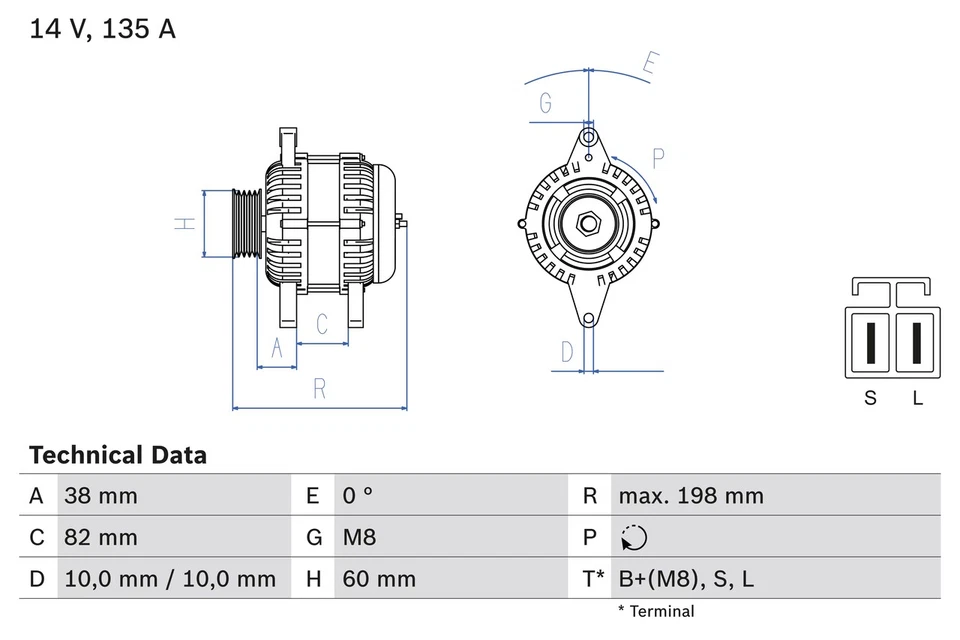ALTERNATOR 0 986 082 190 FOR RENAULT MASTER/II/Bus/Van/Platform/Chassis 3.0L - Image 2 of 4