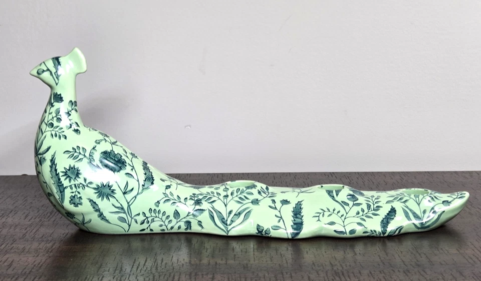 Anthropologie Peacock Candle Holder Green Floral 3 Taper Stoneware NEW w/tag - Image 4 of 4