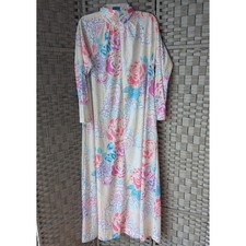 Vtg Travel-Lite Robe White Floral Roses Zip Front Long Sleeve Sz L Cottagecore