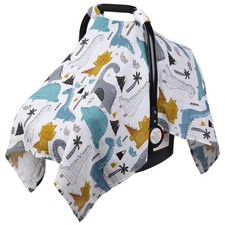 Rquite Dinosaurs Carseat Cover - Muslin Cotton Infant Car Seat Canopy, Breath...