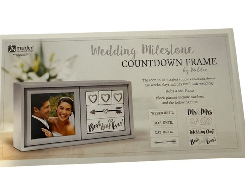 Malden International Designs 3447-44 Wedding Countdown Block, Photo Frame Gray