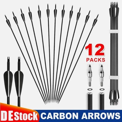 12 Stück 30 Zoll Carbonpfeile für Compound Recurvebögen Bogenschießen Jagd SP500