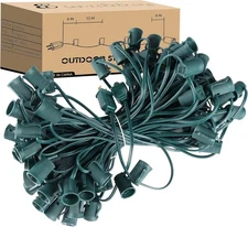 100FT C9 Light String Christmas Stringer, E17 Sockets 12" Green 