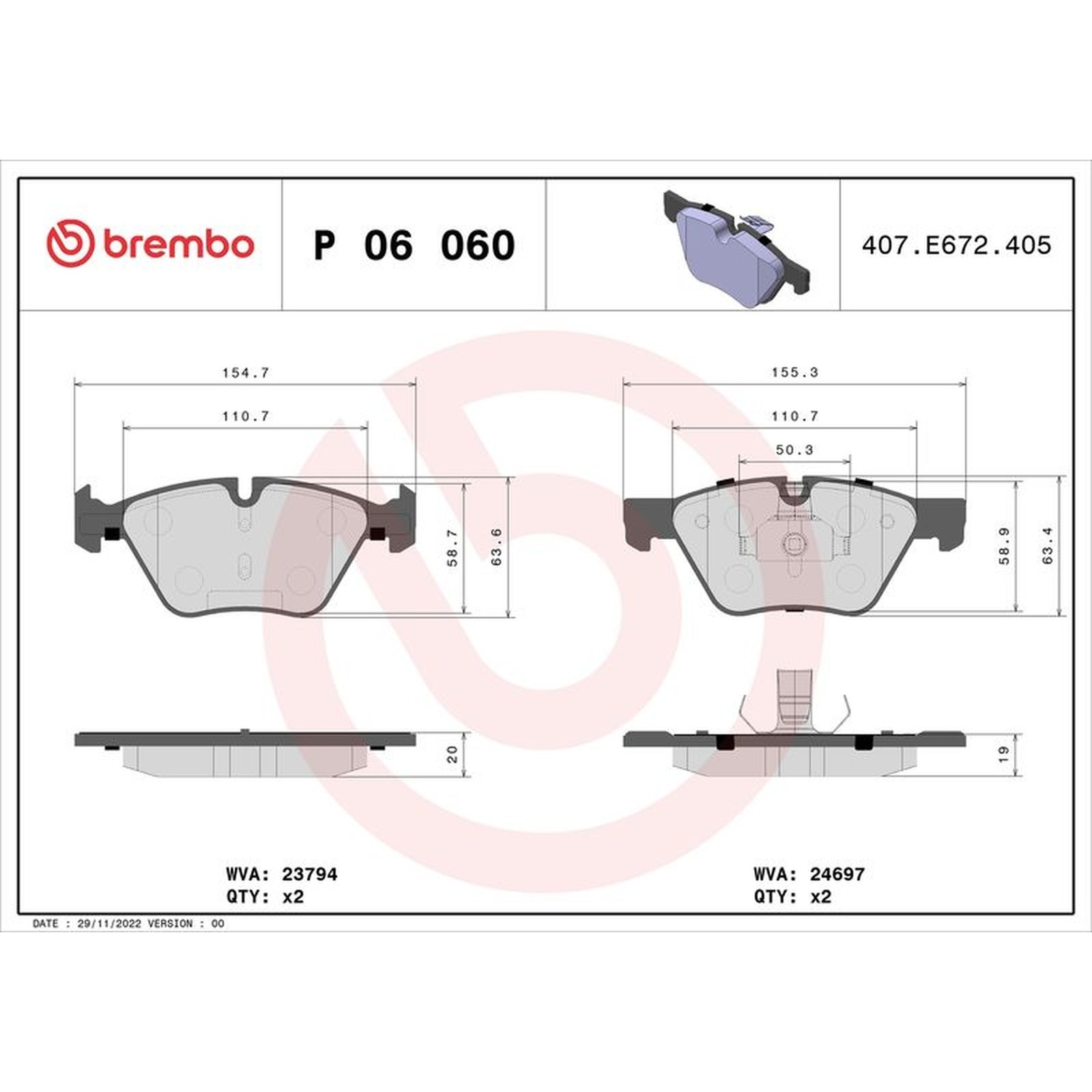 BREMBO Brake Pad Set With Piston Clip P06060 Fits BMW Front Axle - Quality